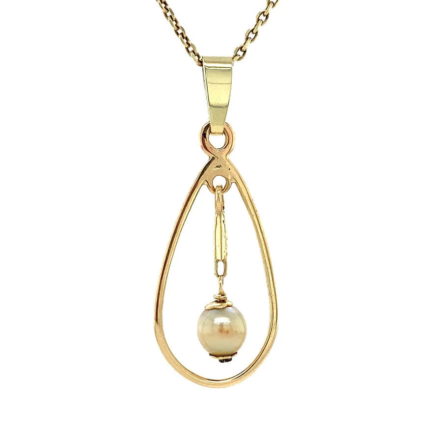 Vintage 14K Gold Pendant with Pearl