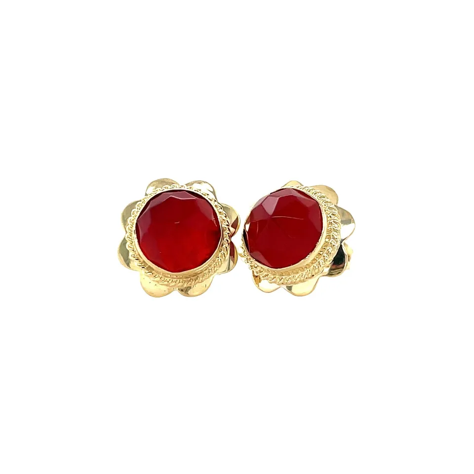 Vintage 14K Gold Stud Earrings with Carnelian