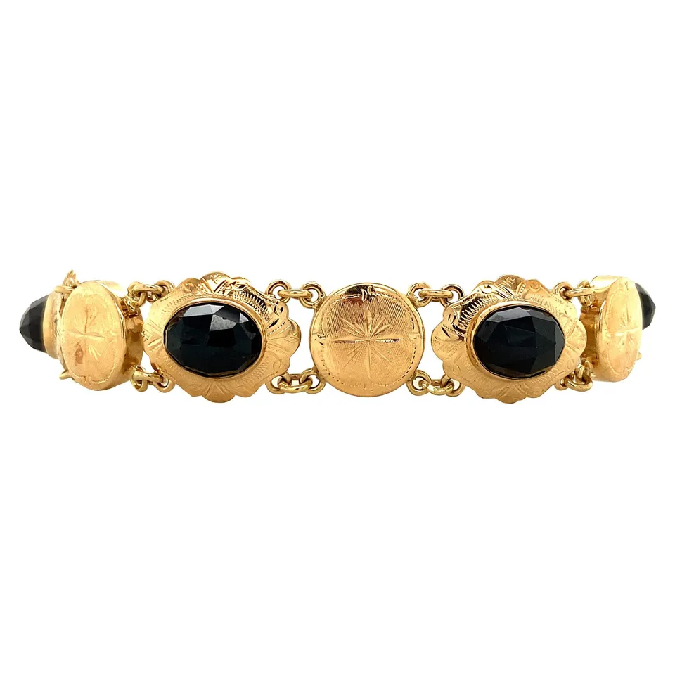 Vintage 14K Gold Boat Link Bracelet with Garnet