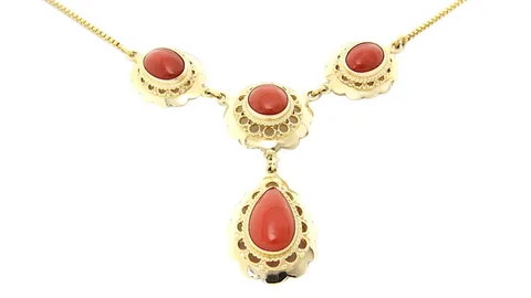Vintage 14K Gold Necklace with Red Coral
