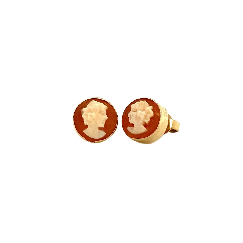 Vintage 14K Gold Stud Earrings with Cameo