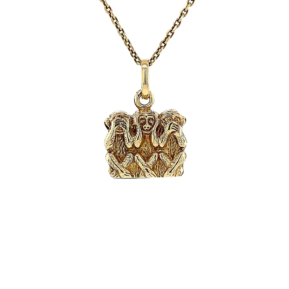 Vintage 14K Gold Horn, See and Silence Pendant
