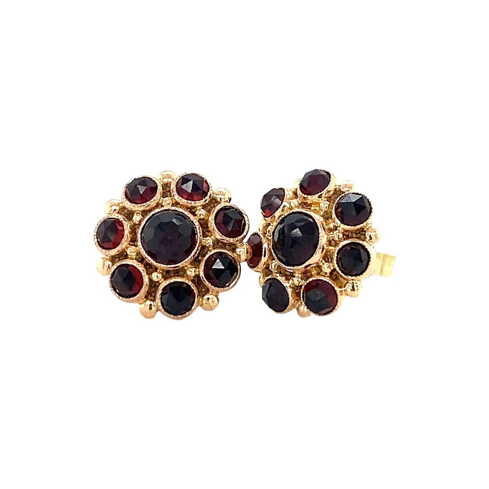 Vintage 14K Gold Cluster Stud Earrings with Garnet