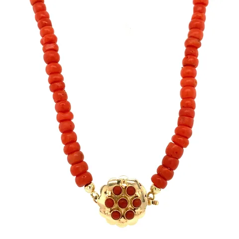 Vintage Red Coral Necklace with 14K Gold Decorative Clasp