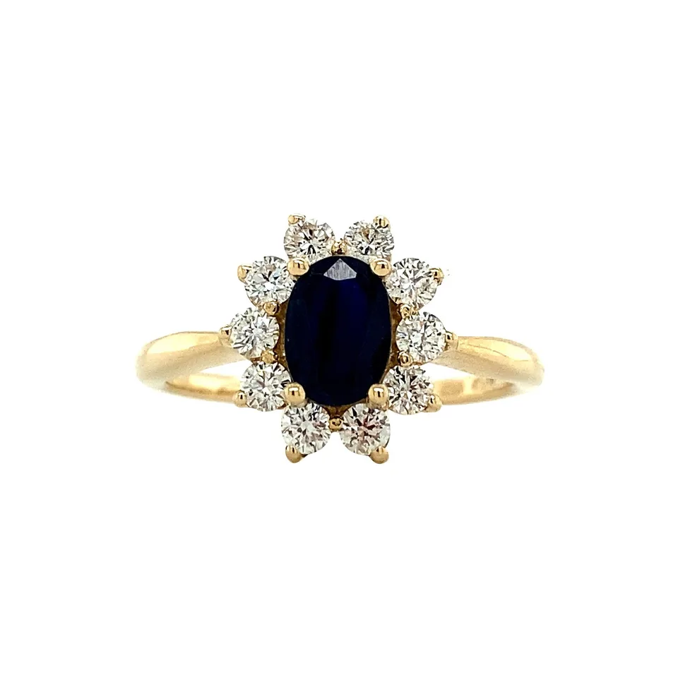 Vintage 14K Gold Cluster Ring with Natural Sapphire and Diamond