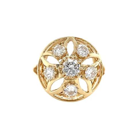Vintage 14K Gold Cluster Ring with Diamond