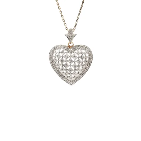 Vintage 14K Gold Heart Pendant with Diamond