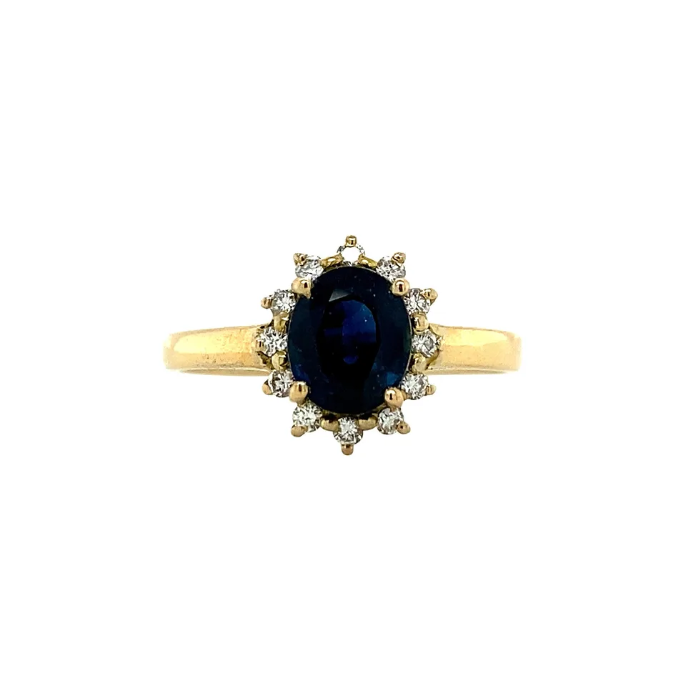 Vintage 18K Gold Cluster Ring with Sapphire and Diamond