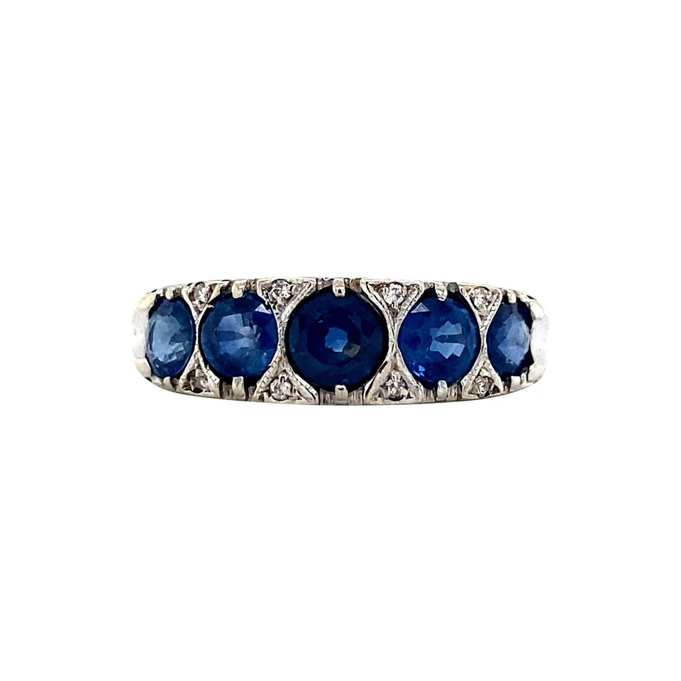 Vintage 14K White Gold Ring with Sapphire and Diamond