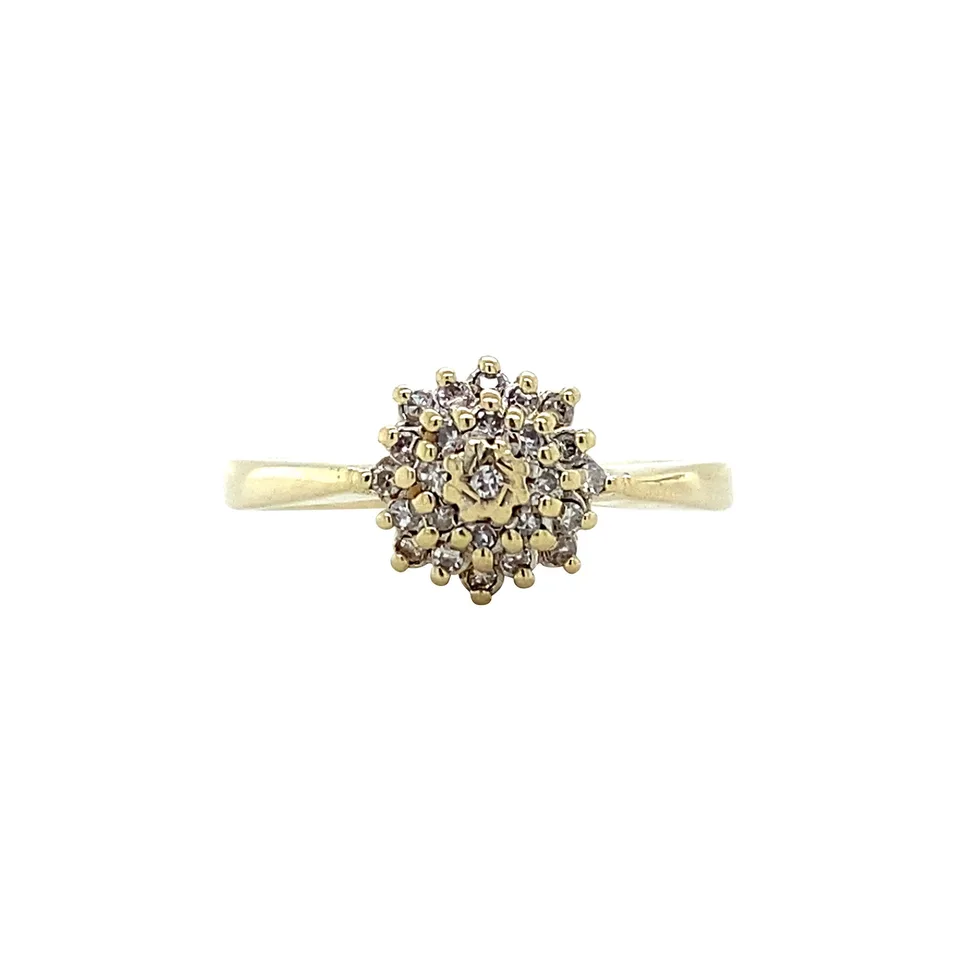 Vintage 14K Gold Cluster Ring with Diamond