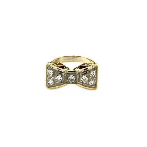 Vintage 14K Gold Bow Ring with Diamond