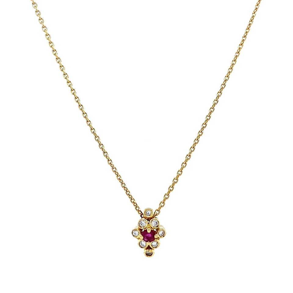 Vintage 18K Gold Necklace Anchor with Pendant with Diamond and Ruby 37.5 cm