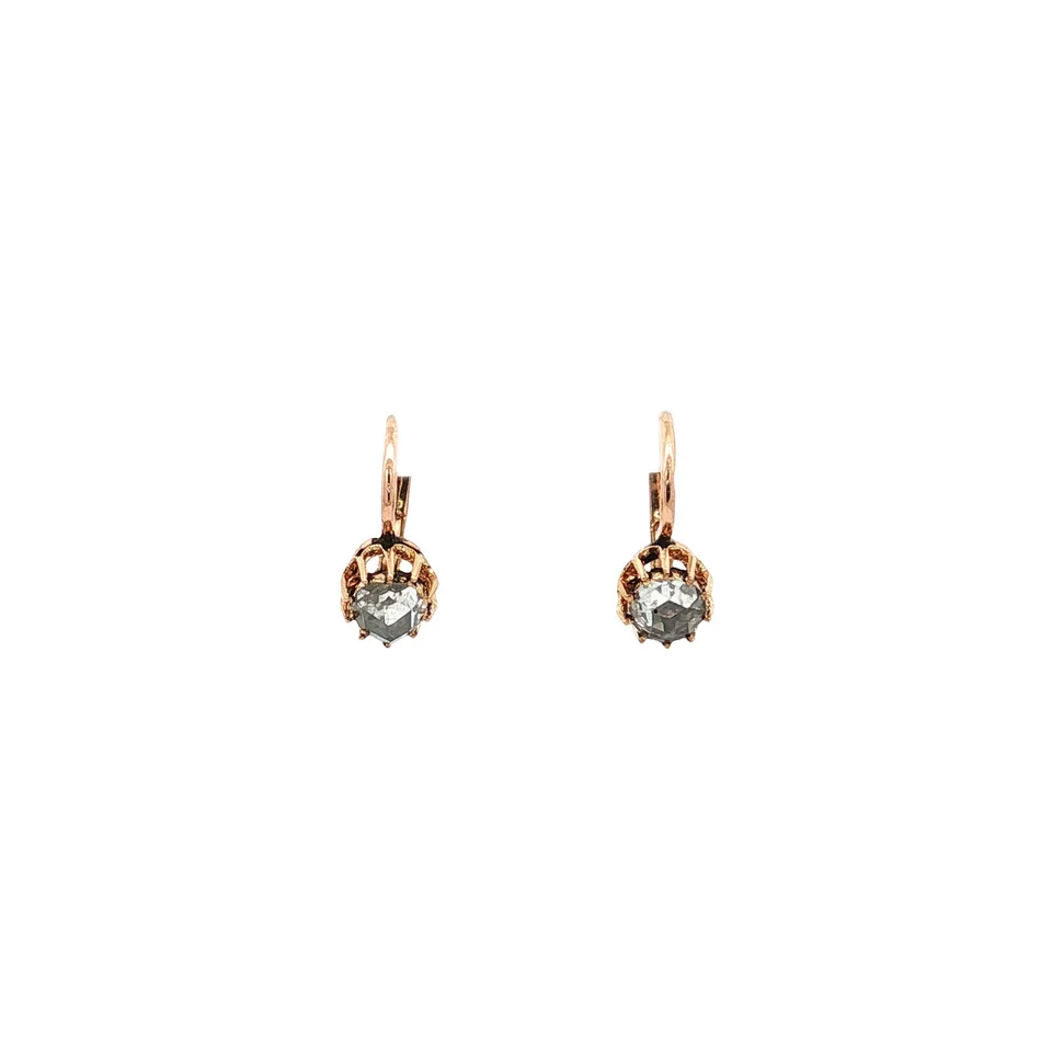 Vintage 14K Rose Gold Drop Earrings with Rose Cut Diamond