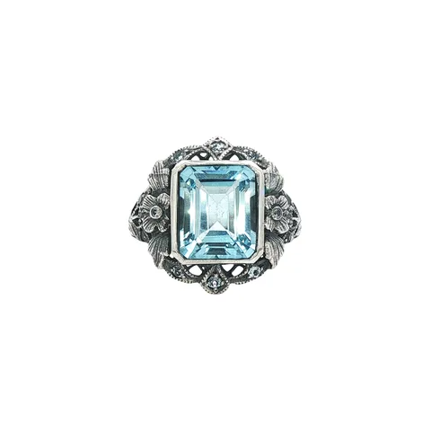 Vintage Sterling Silver Ring with White Sapphire and Blue Topaz