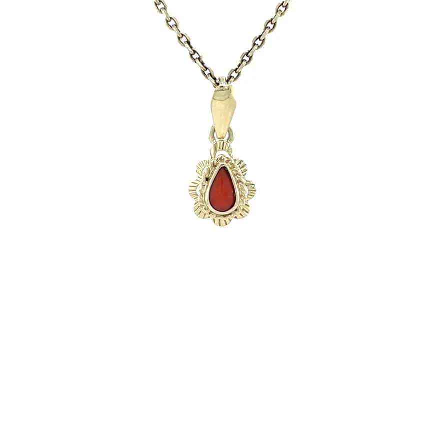 Vintage 14K Gold Pendant with Red Coral