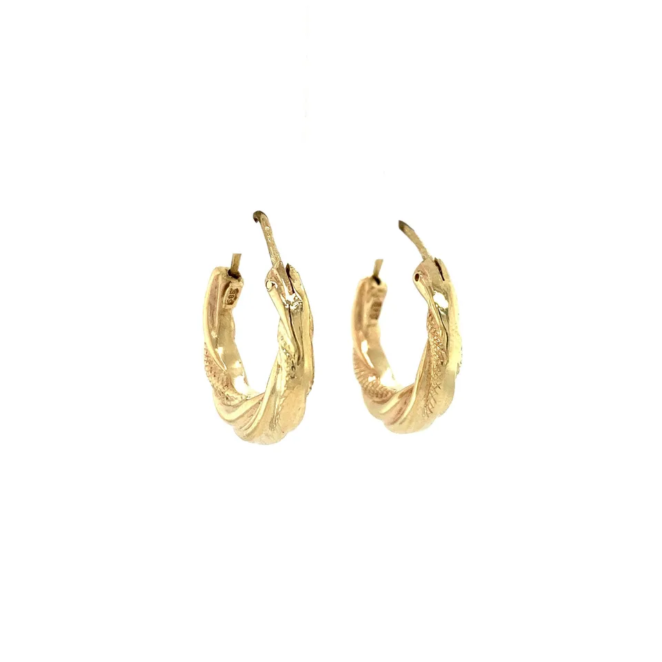 Vintage 14K Gold Fancy Hoop Earrings