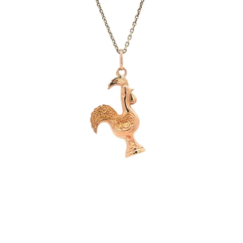 Vintage 18K Rose Gold Rooster Pendant