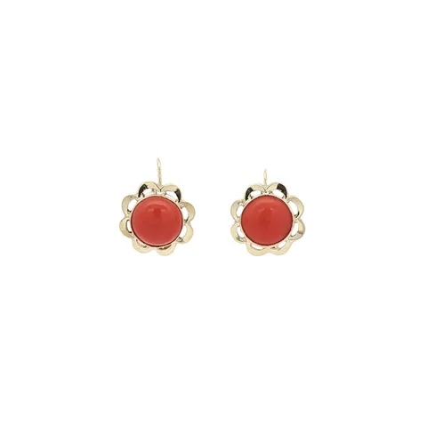 Vintage 14K Gold Drop Earrings with Red Coral