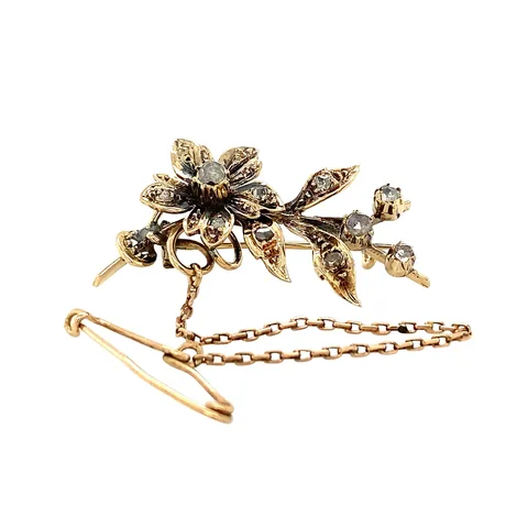 Vintage 14K Gold Brooch with Rose Cut Diamond