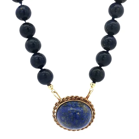 Vintage Lapis Lazuli Necklace with 14K Gold Clasp