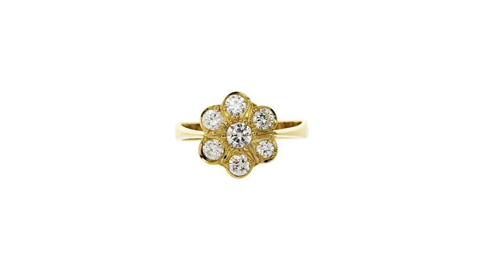 Vintage 18K Gold Cluster Ring with Diamond