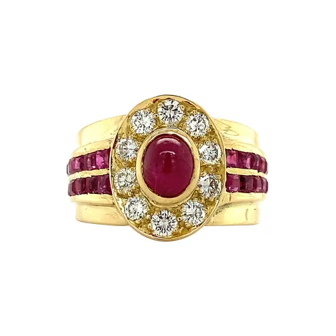 Vintage 14K Gold Cluster Ring with Ruby and Diamond