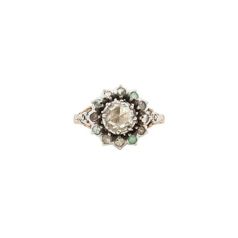 Vintage 14K Gold Cluster Ring with Rose Cut Diamond