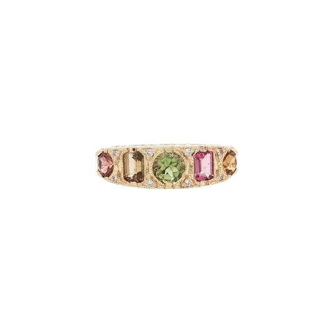 Vintage 14K Gold Ring with Tourmaline and Diamond