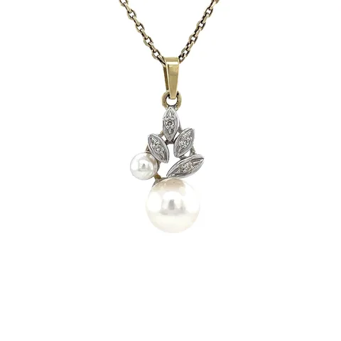Vintage 14K Gold Pendant with Pearl and Diamond