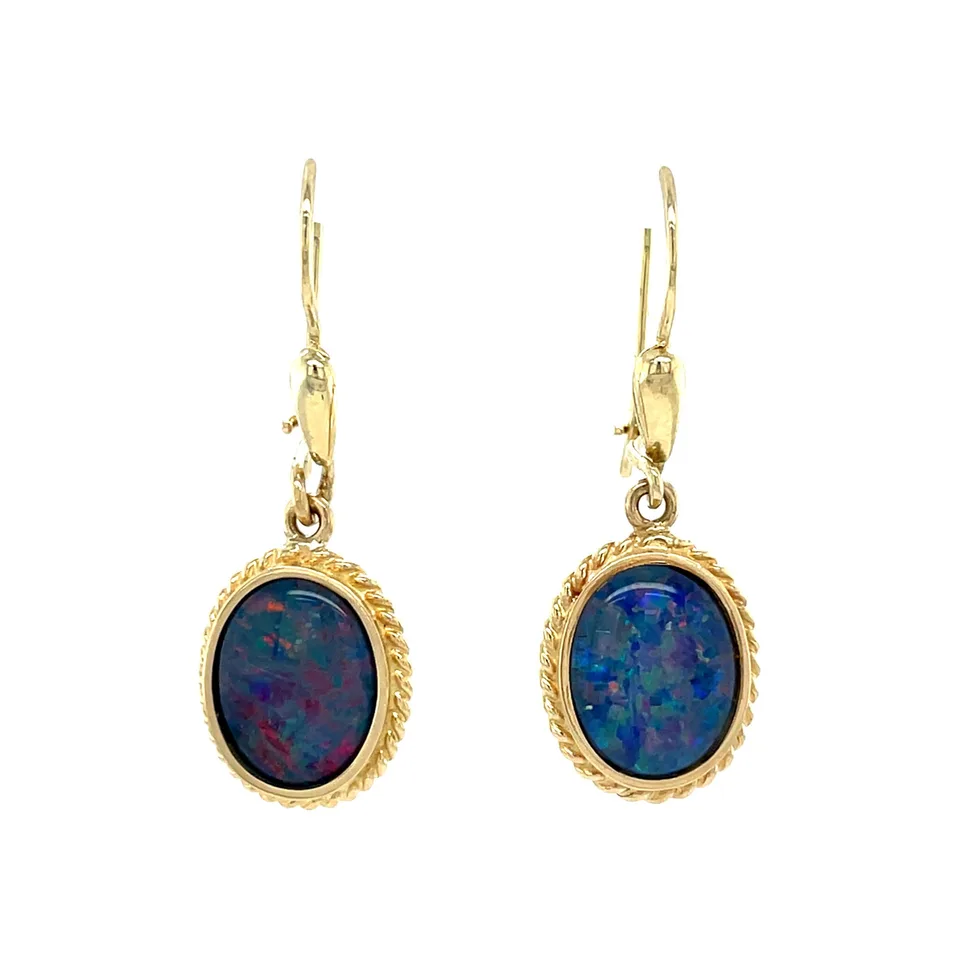 Vintage 14K Gold Drop Earrings with Opal Triplet