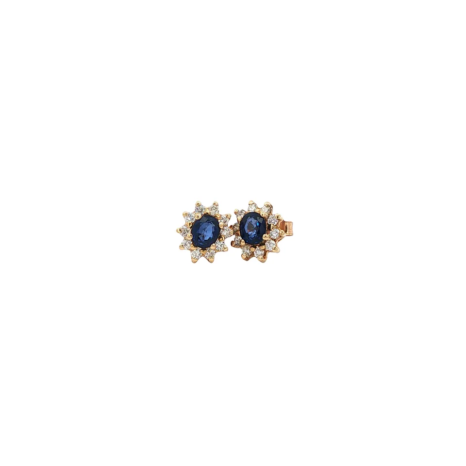 Vintage 14K Gold Earrings with Sapphire and Diamond