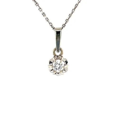 Vintage 14K White Gold Solitaire Pendant with Diamond