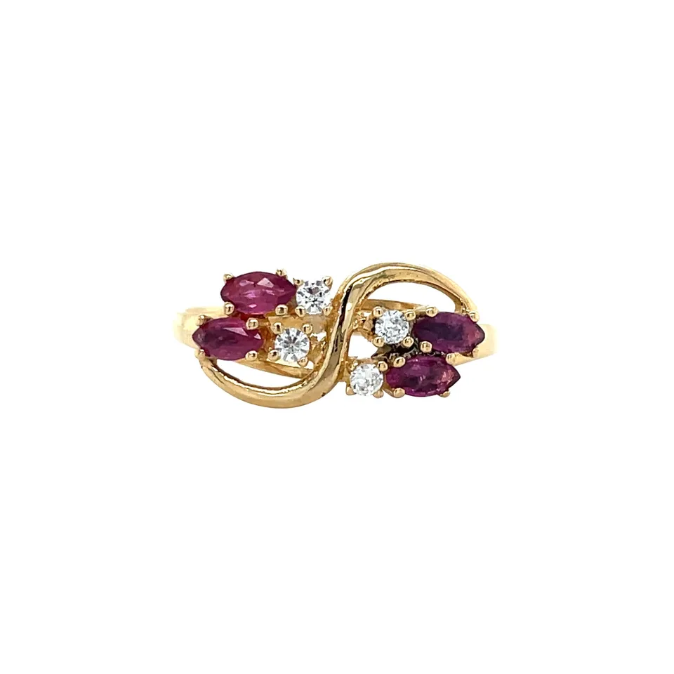 Vintage 18K Gold Ring with Ruby and Cubic Zirconia