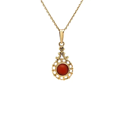 Vintage 14K Gold Pendant with Red Coral