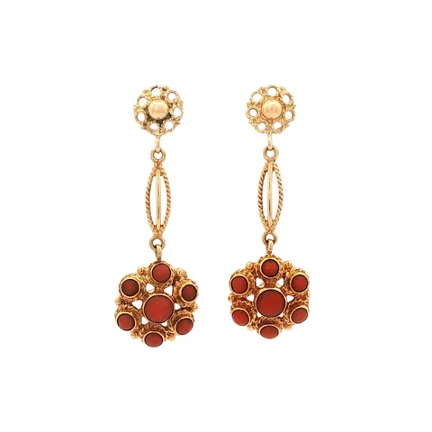 Vintage 14K Gold Stud Earrings with Red Coral