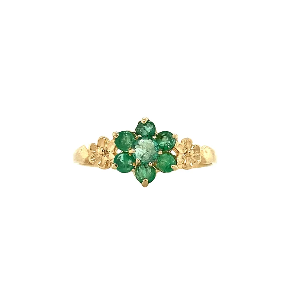 Vintage Cluster 9K Gold Ring with Emerald