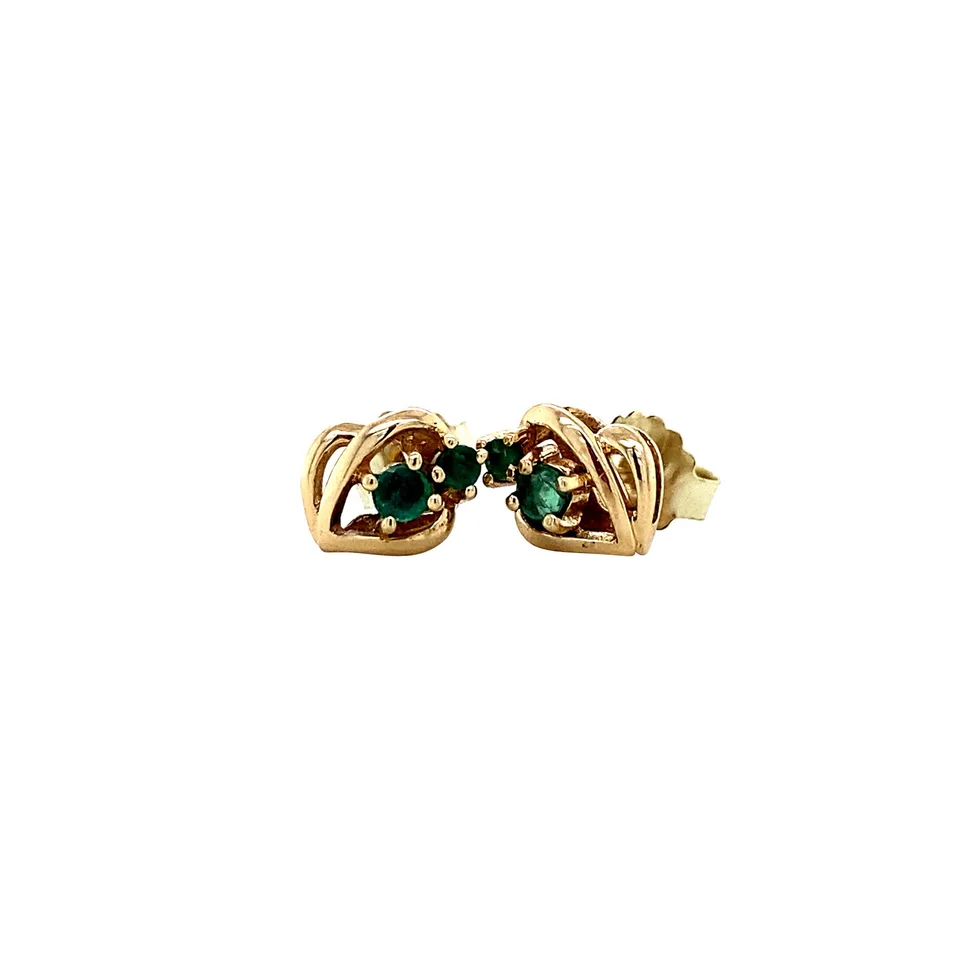 Vintage 14K Gold Stud Earrings with Emerald