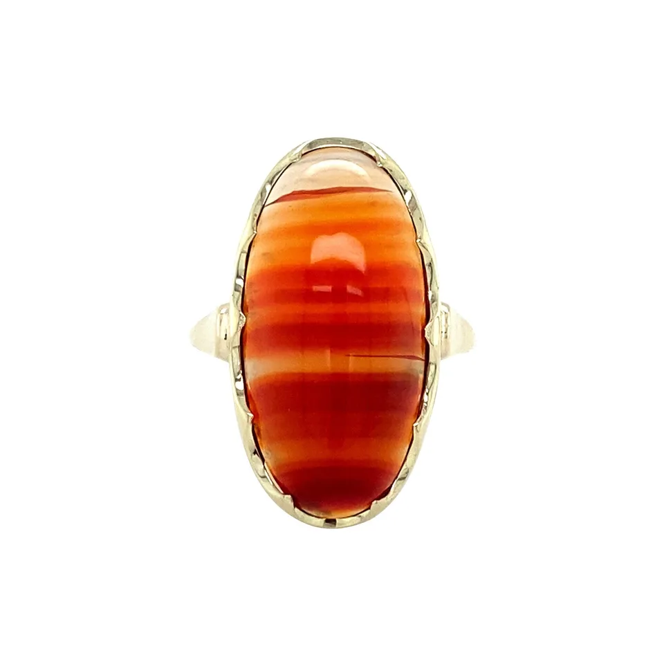 Vintage 14K Gold Ring with Banded Agate