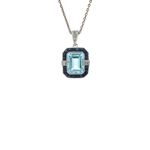Vintage Sterling Silver Pendant with Blue Topaz and Sapphire