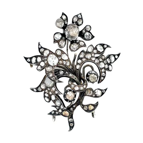 Vintage Silver 12K Brooch with Rose Cut Diamond