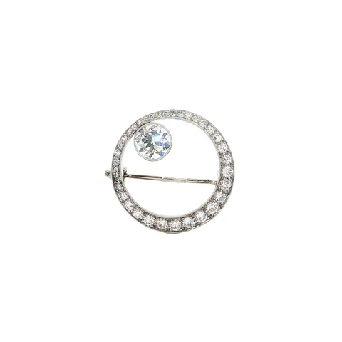 Vintage 14K White Gold Brooch with Diamond