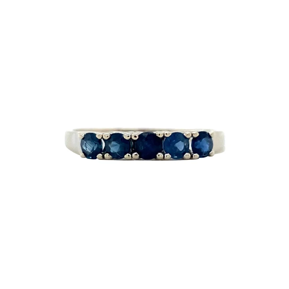 Vintage 14K White Gold Half Eternity Ring with Sapphire
