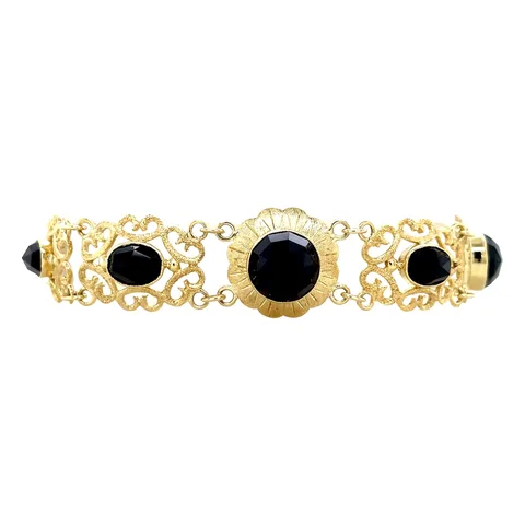 Vintage 14K Gold Boat Link Bracelet with Garnet