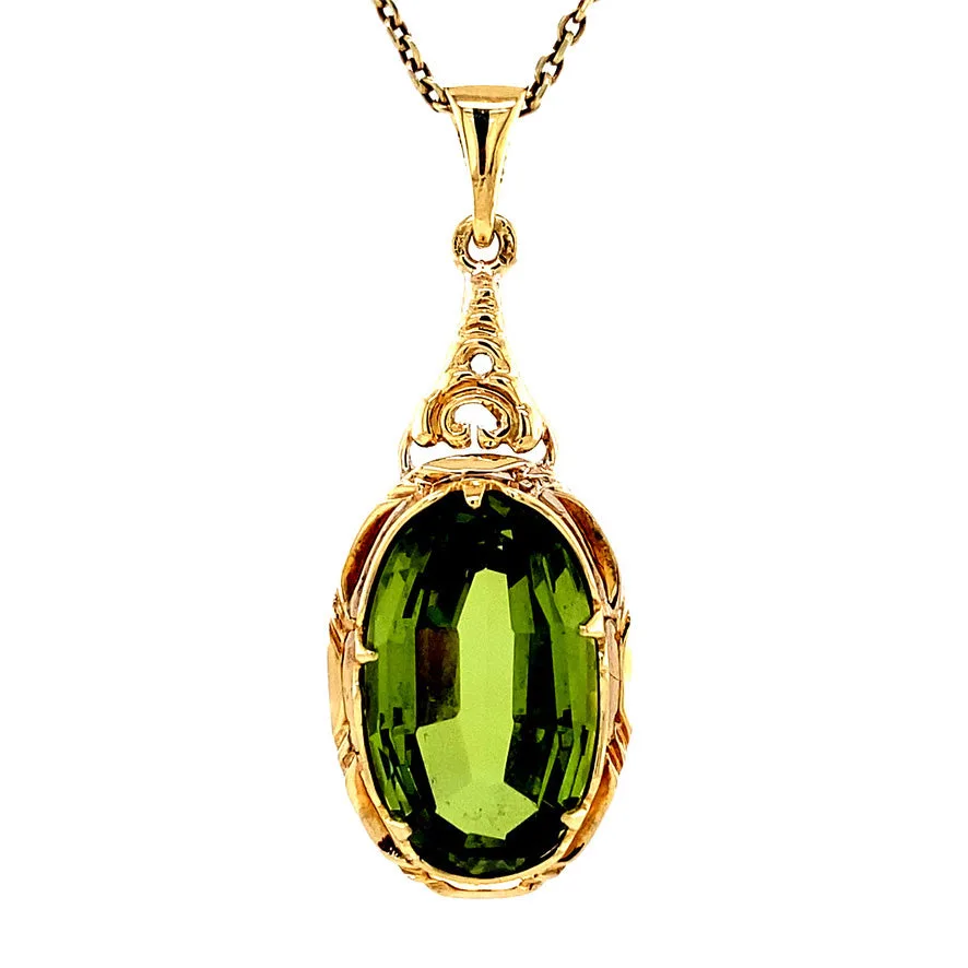 Vintage 14K Gold Pendant with Green Spinel