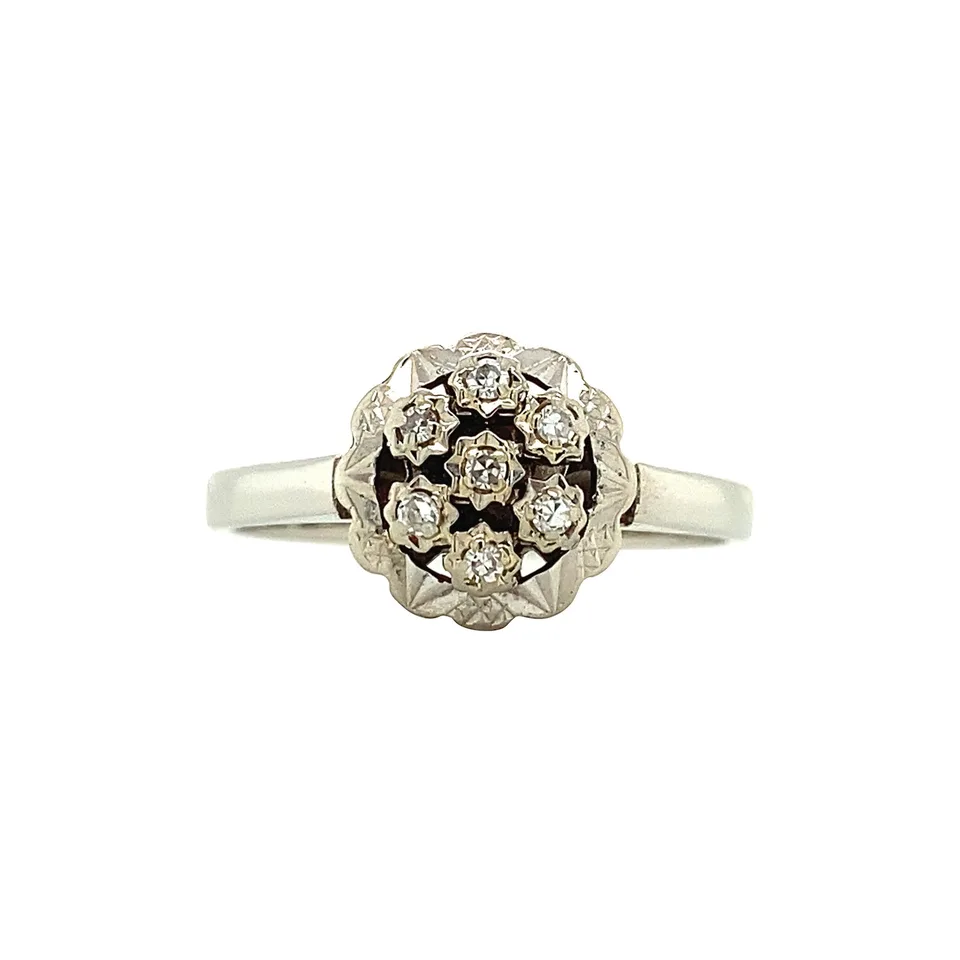Vintage 14K White Gold Cluster Ring with Diamond