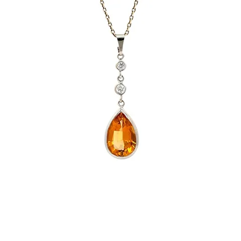 Vintage 14K White Gold Pendant with Citrine and Diamond