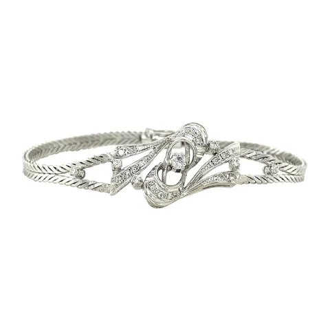 Vintage 14K White Gold Bracelet with Diamond