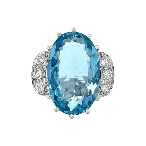 Vintage 14K White Gold Ring with Aquamarine and Diamond