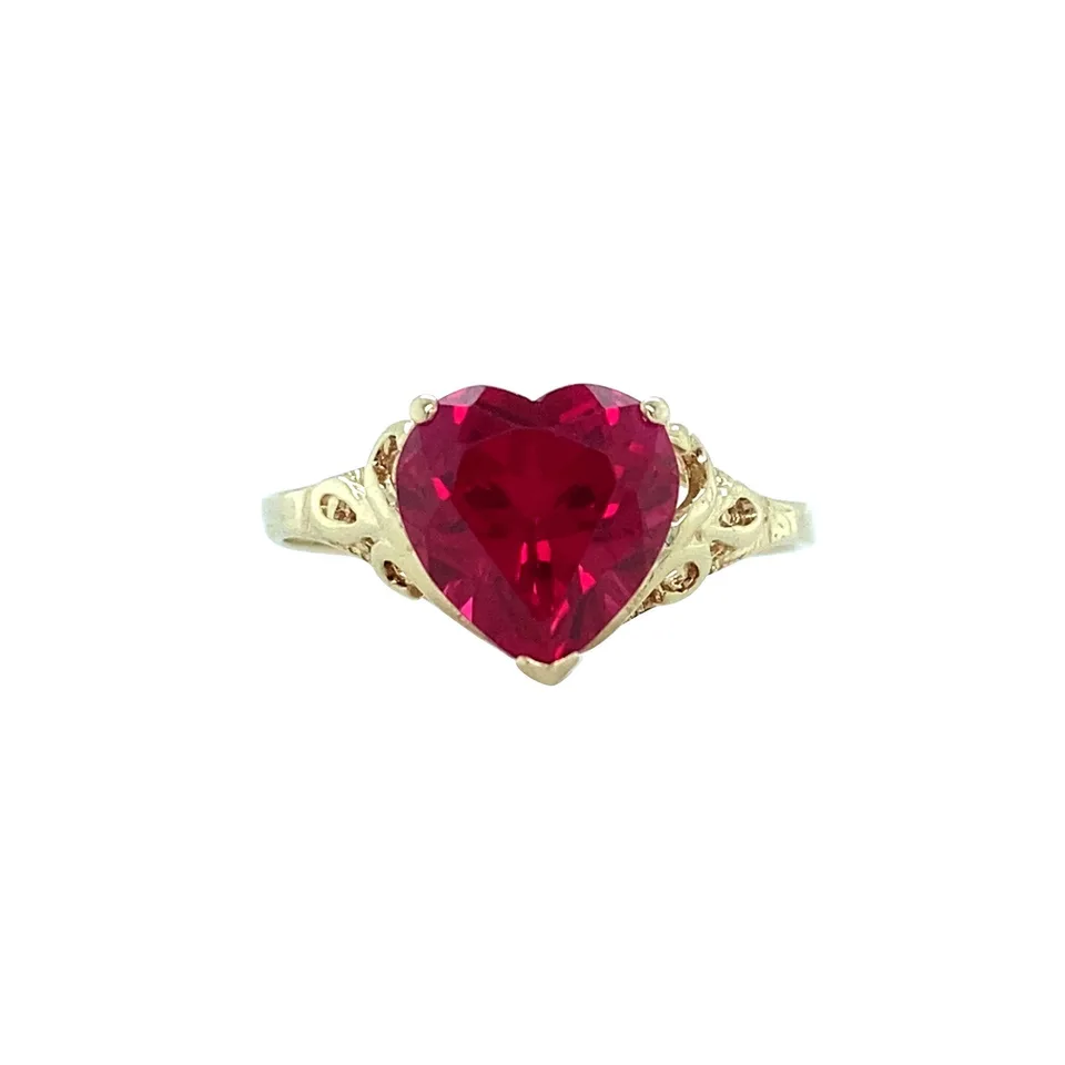 Vintage Heart 10K Gold Ring with Ruby