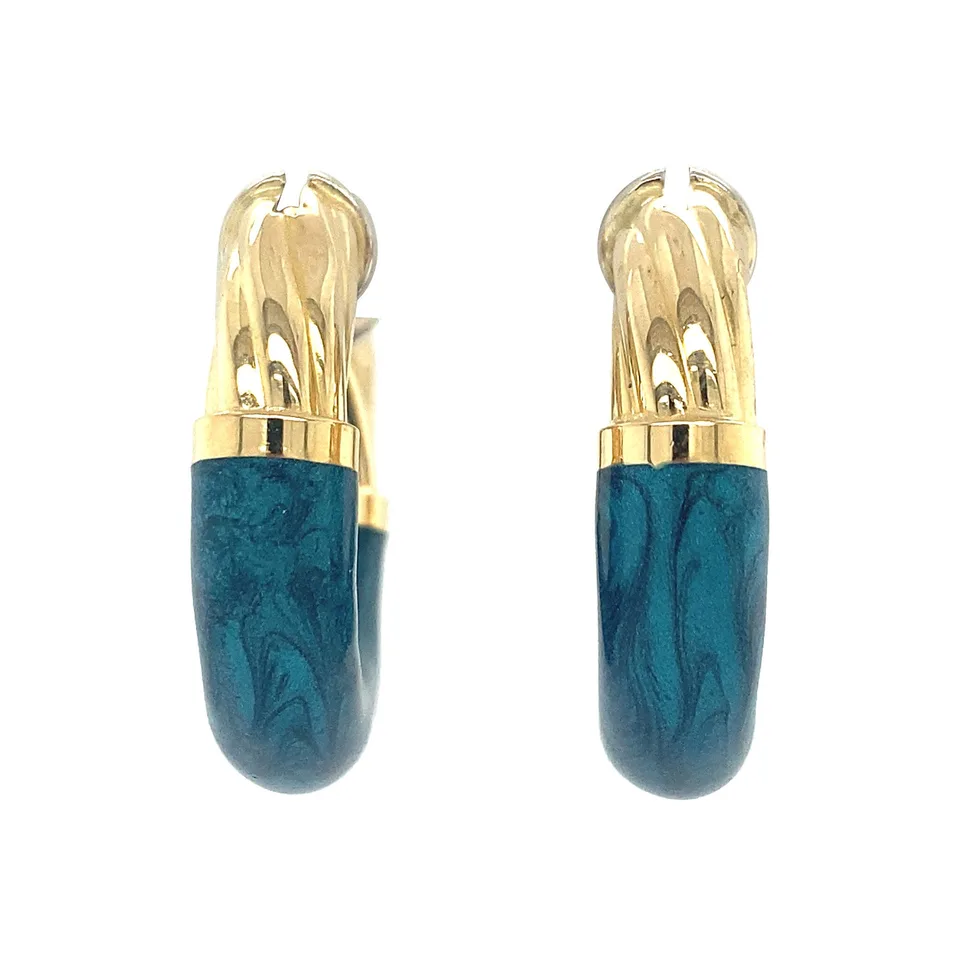 Vintage 18K Gold Hoop Earrings with Enamel